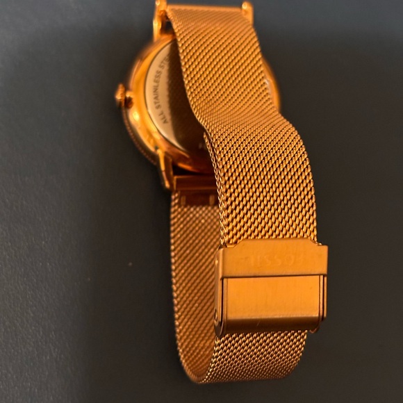 Unisex Women's 34mm Rose Gold Tone Fossil Watch, Black Face, Mesh Band, ES4405 - Picture 9 of 9